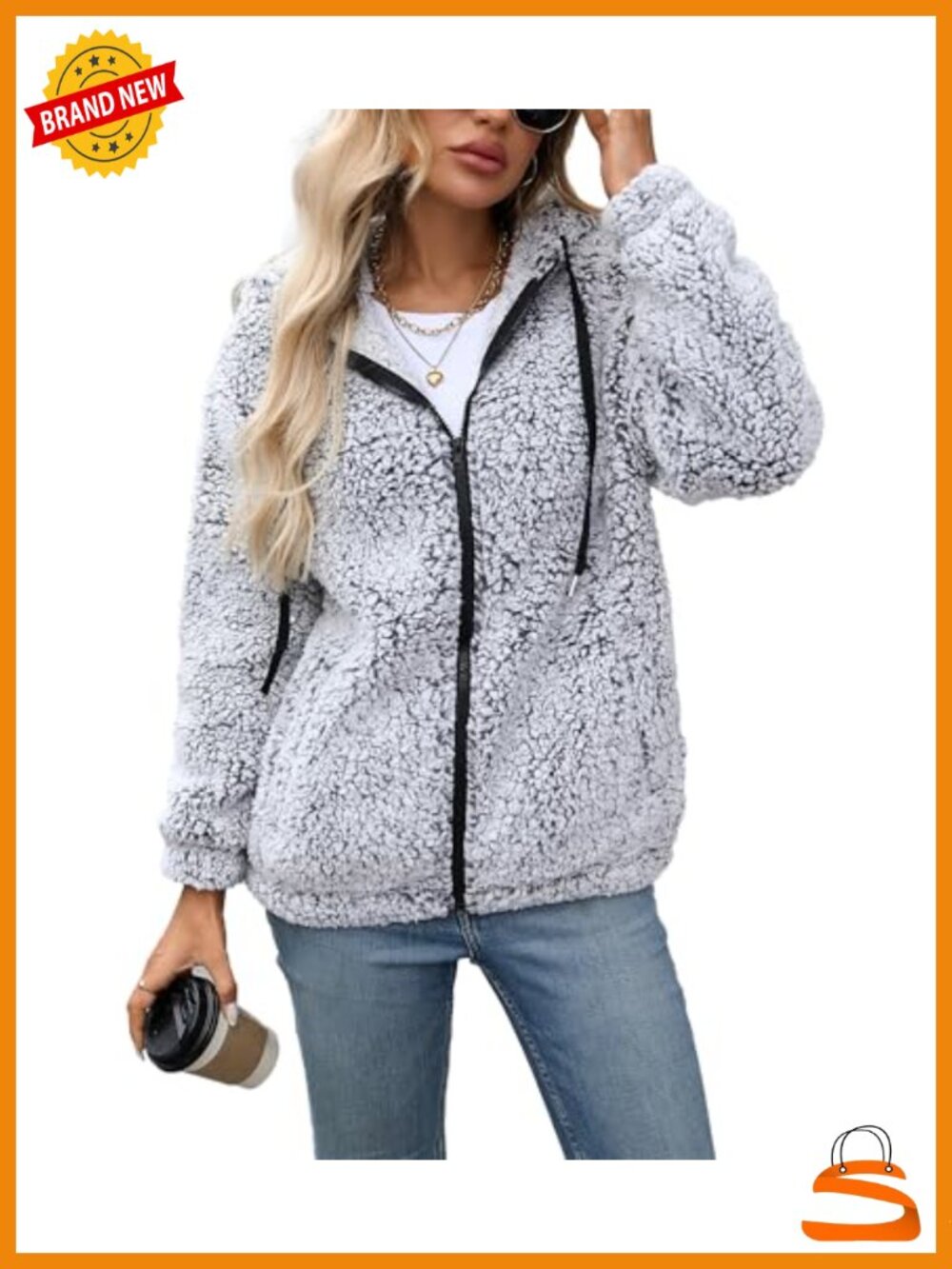Women's Sherpa Fleece Jacket Full Zip Hooded Coat Polyester Fall Winter Casual